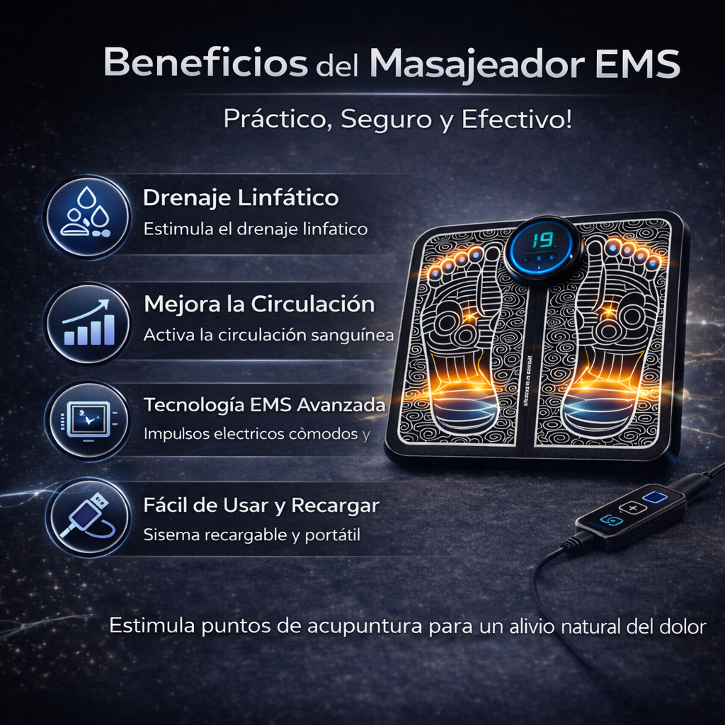 Masajeador EMS para Pies – Alivio del Dolor y Circulación en 10 Minutos