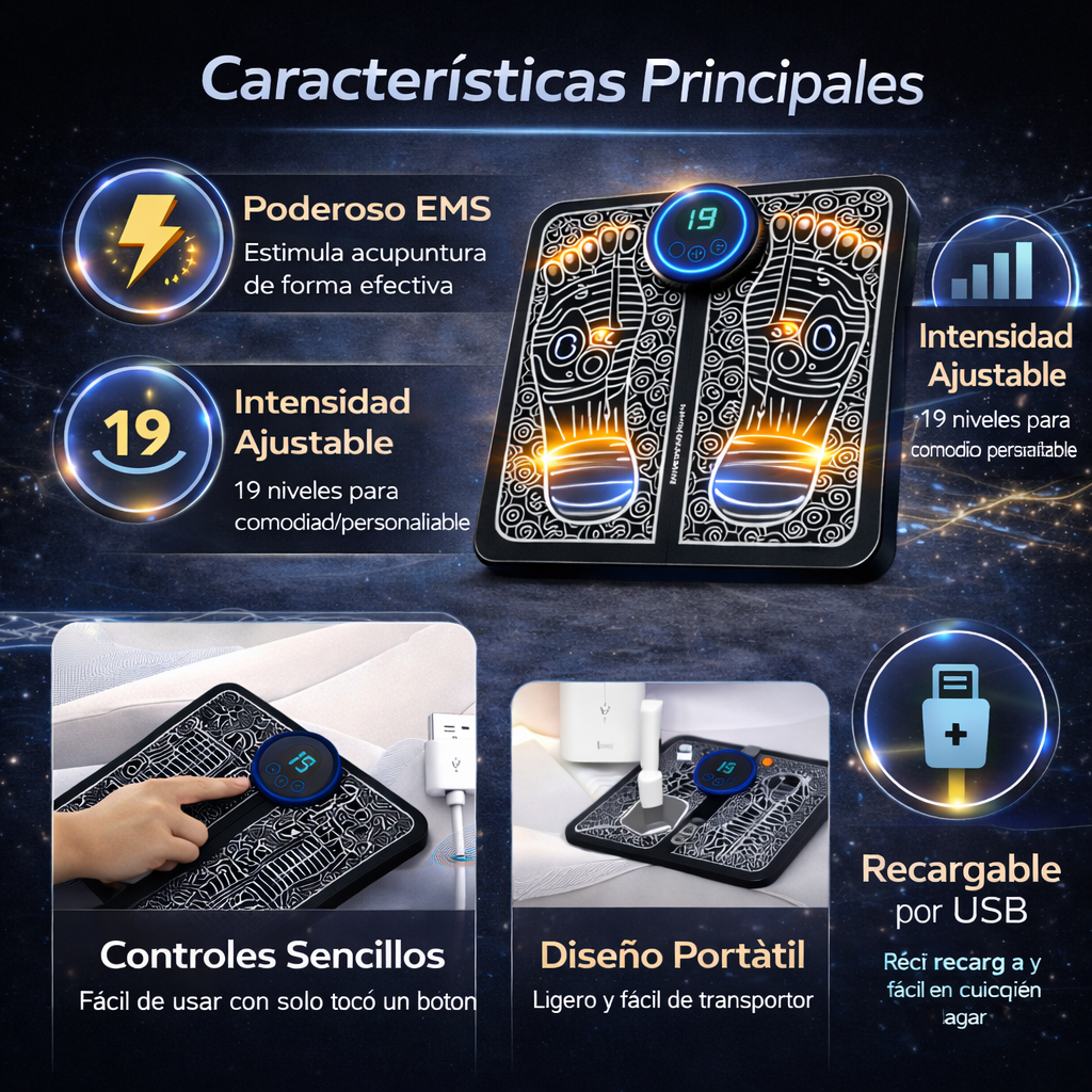 Masajeador EMS para Pies – Alivio del Dolor y Circulación en 10 Minutos