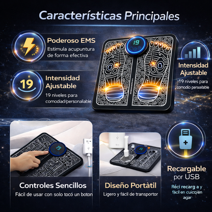 Masajeador EMS para Pies – Alivio del Dolor y Circulación en 10 Minutos