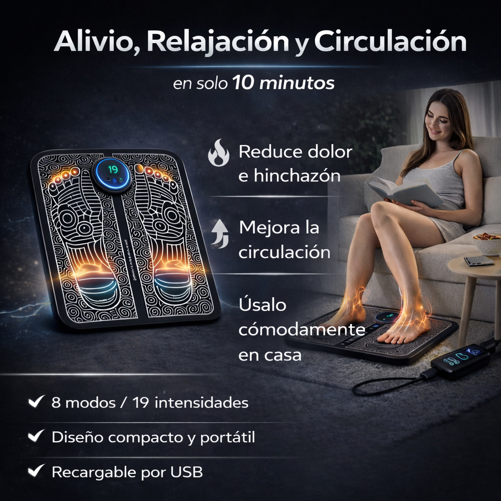 Masajeador EMS para Pies – Alivio del Dolor y Circulación en 10 Minutos