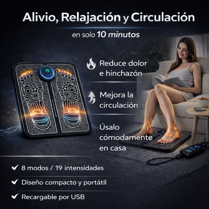 Masajeador EMS para Pies – Alivio del Dolor y Circulación en 10 Minutos