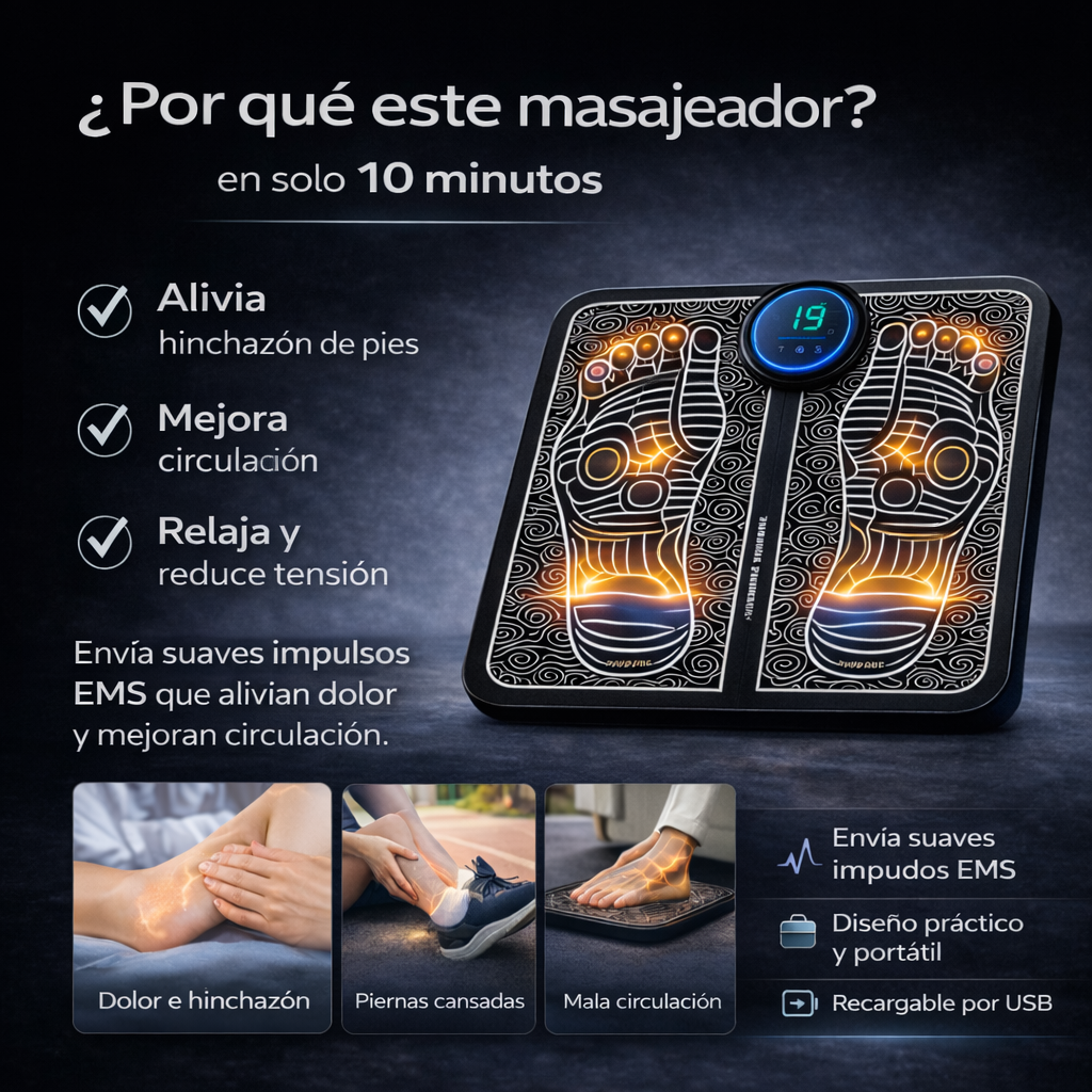 Masajeador EMS para Pies – Alivio del Dolor y Circulación en 10 Minutos